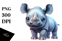 Digital Watercolor Baby Rhino PNG Product Image 1