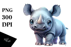 Digital Watercolor Baby Rhino PNG Product Image 1