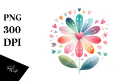 Colorful Watercolor Digital Painting with Simple Boho Flower Product Image 1