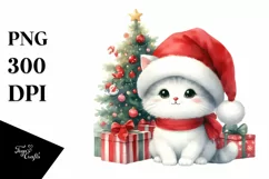Watercolor Cat with Christmas Decorations PNG Product Image 1
