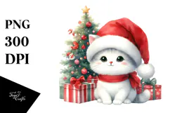 Watercolor Cat with Christmas Decorations PNG Product Image 1