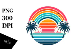 Retro Tropical Rainbow Sunset, Clipart PNG Product Image 1