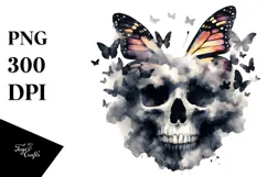 Grungy Skull Butterfly with Cloud of Dust,Transparent PNG Product Image 1