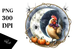 Chicken in Halloween Costume, Whimsical Watercolor PNG Product Image 1