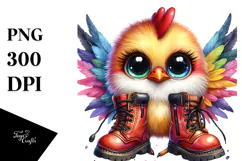 Baby Rooster with Oversized Boots, Vibrant Watercolor PNG Product Image 1