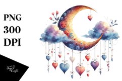 Adorned Moon with Hanging Hearts PNG Product Image 1