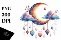 Adorned Moon with Hanging Hearts PNG Product Image 1