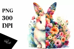 Retro Watercolor Rabbit Floral Half | Clipart Product Image 1