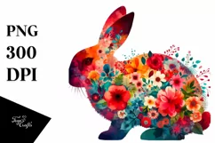 Vibrant Watercolor Rabbit Floral Half | Clipart Product Image 1