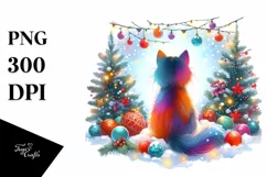 a Cute Vibrant Cat among Christmas Decorations PNG Product Image 3