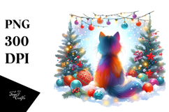 a Cute Vibrant Cat among Christmas Decorations PNG Product Image 1