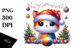 Colorful Christmas Cat Png Product Image 1