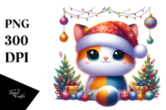 Colorful Christmas Cat Png Product Image 1