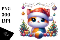 Colorful Christmas Cat Png Product Image 1
