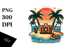 Retro Tropical Island Suitcase PNG Product Image 1