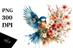 Colorful Bird with Spring Flowers,Transparent PNG Product Image 1