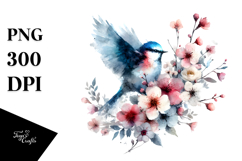 Colorful Bird with Spring Flowers PNG Product Image 1
