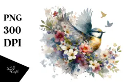 Colorful Bird with Spring Flowers,Transparent PNG Product Image 1