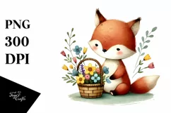 Baby Fox with Spring Flowers, Transparent PNG Product Image 1