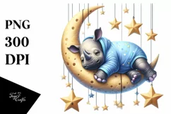 Vibrant Baby Rhino Sleeping on the Moon Product Image 4