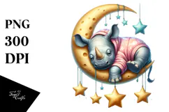 Vibrant Baby Rhino Sleeping on the Moon Product Image 1