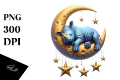 Vibrant Baby Rhino Sleeping on the Moon Product Image 1