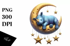 Vibrant Baby Rhino Sleeping on the Moon Product Image 4