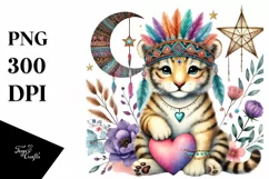 Colorful Boho Tiger Heart Holding Star, PNG Product Image 1