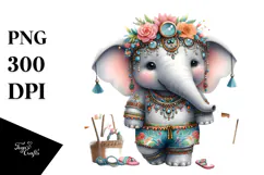 Whimsical Baby Elephant with Beachwear, PNG Product Image 1