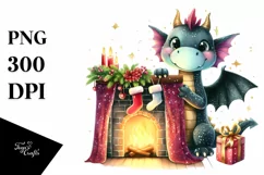 Cute Dragon Behind Glittery Fireplace PNG Product Image 1