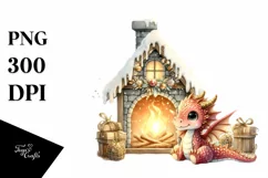 Cute Dragon Behind Glittery Fireplace PNG Product Image 1
