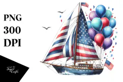 Vintage Sailboat with Balloons, PNG Product Image 1