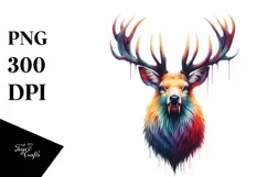 Colorful Watercolor Deer | Vampire Fangs | Big Eyes Product Image 3
