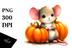 Cute Baby Mouse with Pumpkin | Sublimation | Clipart Product Image 1