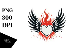 Decorative Heart with Wings and Fire PNG Product Image 1