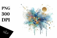 Colorful Blueis Watercolor Splash Golden Foil | Sublimation Product Image 1