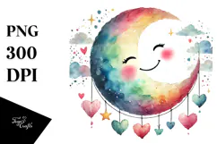 Colorful Watercolor Moon PNG Product Image 1