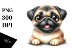 Cute Pug with Watercolor PNG Product Image 1