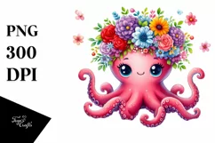 Cute Cartoon-Style Octopus Sitting PNG Product Image 1