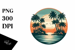 Vintage Tropical Island Sunset Clipart Product Image 1