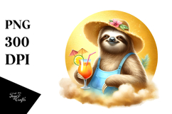 Sloth in Beachwear with Cocktail PNG Product Image 1