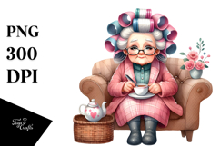 Old Lady on Couch | Tea Cup Pose | Clipart Product Image 1