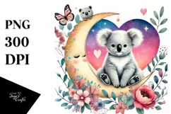 Cute Boho Baby Koala Heart PNG Product Image 1