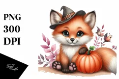 Cute Baby Fox, Watercolor PNG Product Image 1