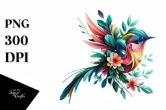 Vibrant Bird with Flowers, Abstract PNG Product Image 3