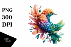 Vibrant Bird with Flowers, Abstract PNG Product Image 3
