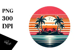 Retro Tropical Island Sunset, PNG Product Image 1