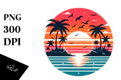 Retro Tropical Island Sunset, PNG Product Image 1