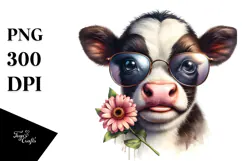 Funny Baby Cow with Sunglasses, PNG Product Image 1