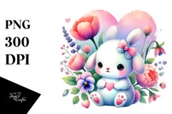 Pastel Baby Bunny with Heart, Watercolor PNG Product Image 1
